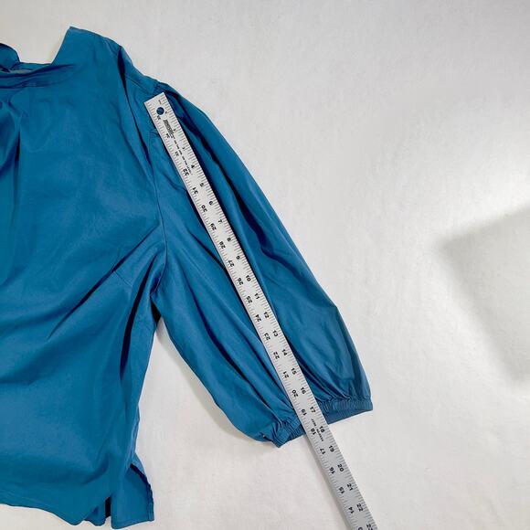 Eloquii Blouse Top Woman 18 Blue Elastic Cuffs Tie Back Plain Front w/ Darts - Picture 10 of 16